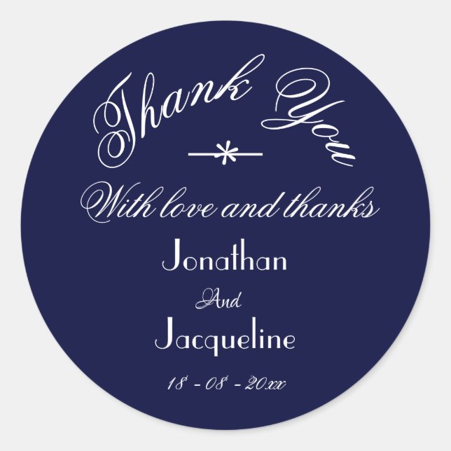 Sticker Rond Merci classique noms personnalisés Marine Mariage  (Devant)