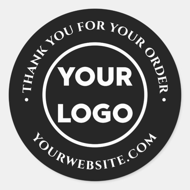 Sticker Rond Merci client du logo de l'entreprise sur noir (Devant)