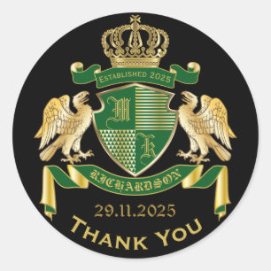 Sticker Rond Merci Coat of Arms Green Gold Eagle Emblem