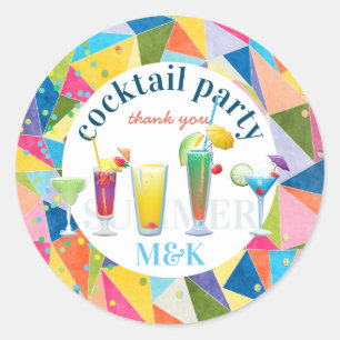 Sticker Rond Merci Cocktail Party Boissons à ciel coloré