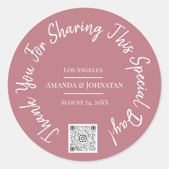 Sticker Rond Merci Code QR Logo Rose Classique Jour Spécial  (Devant)