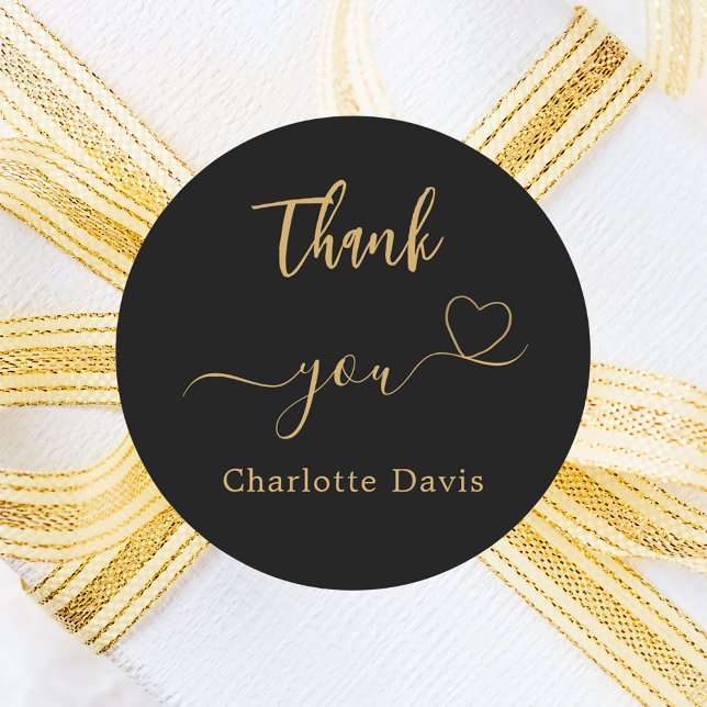 Sticker Rond Merci coeur noir or nom (Créateur téléchargé)