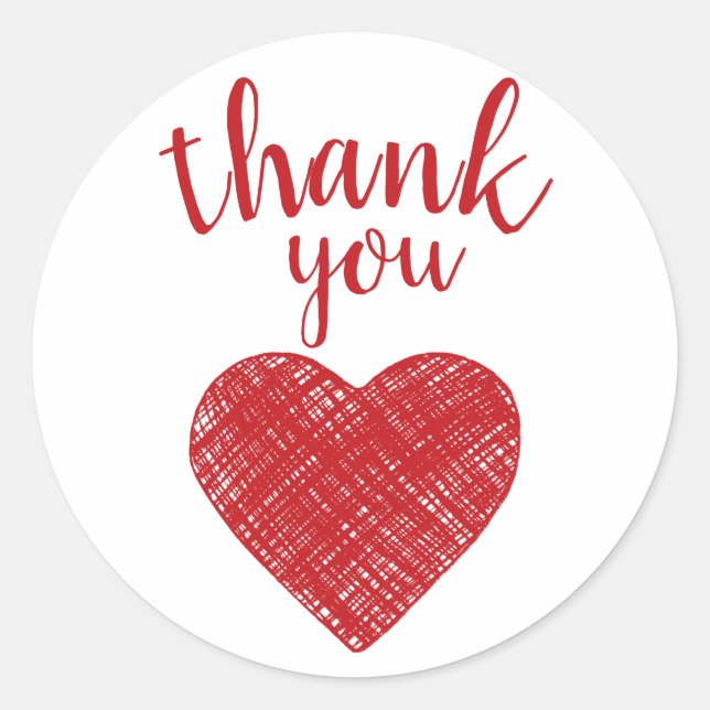 Sticker Rond Merci coeur rouge Love dit (Devant)