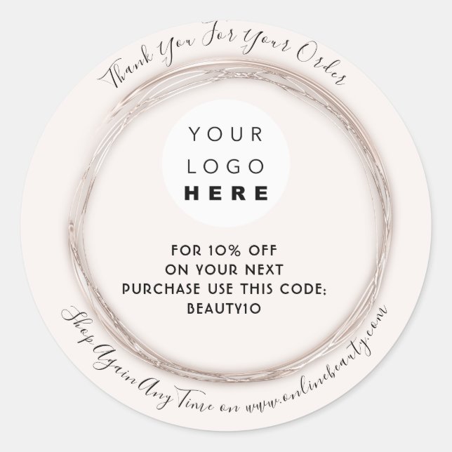 Sticker Rond Merci Commande Logo Code rabais Rose élégant (Devant)