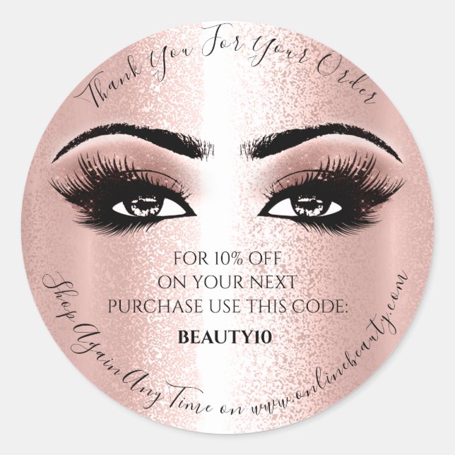 Sticker Rond Merci Commande Logo Réduction Rose Lash Brown yeux (Devant)