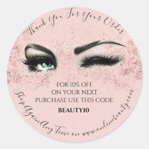 Sticker Rond Merci Commande Logo Réduction Rose Lash Poudre