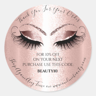 Sticker Rond Merci Commande Logo Remise Prolongation Rose Lash