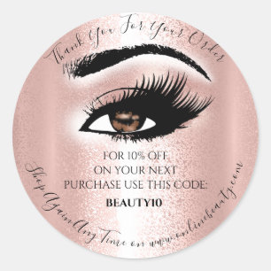 Sticker Rond Merci Commande Logo Remise Prolongation Rose Lash