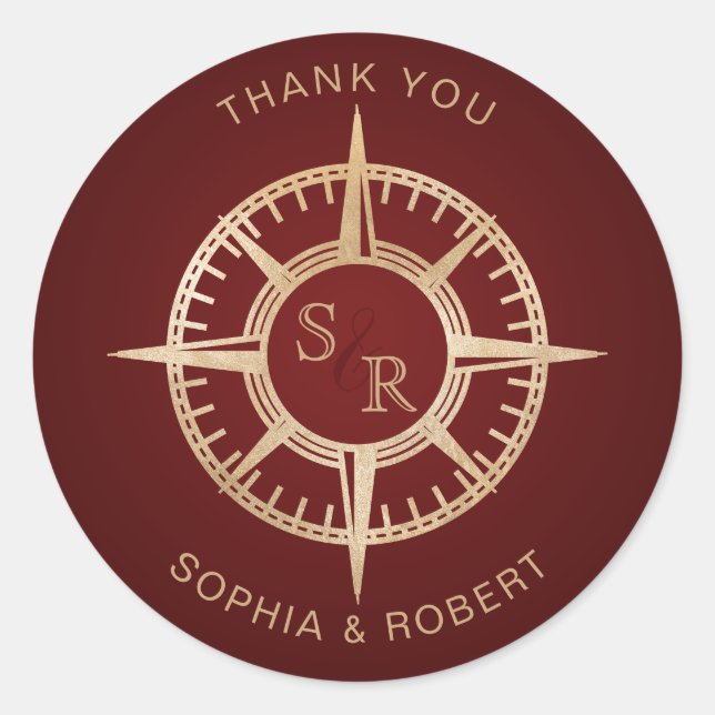 Sticker Rond Merci Compass mariage Destination Passport (Devant)