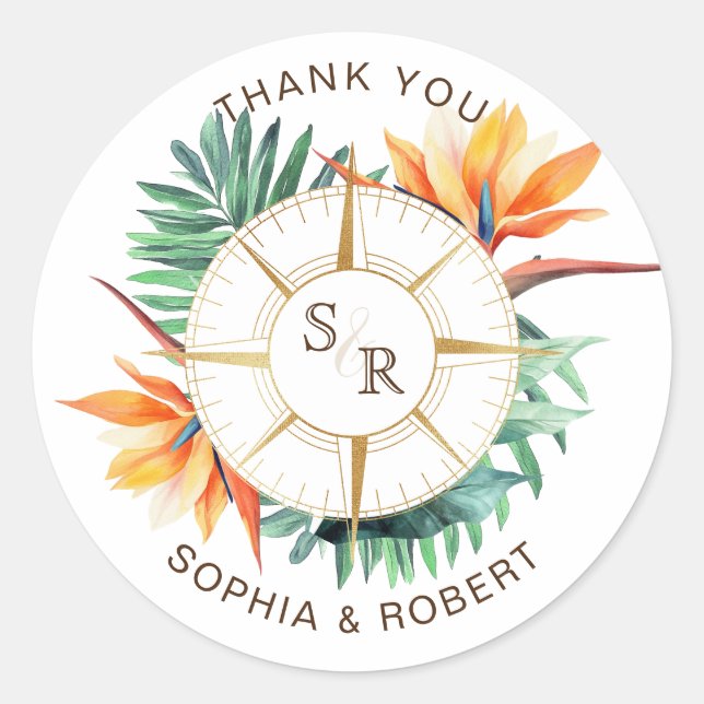 Sticker Rond Merci Compass mariage Destination Passport (Devant)