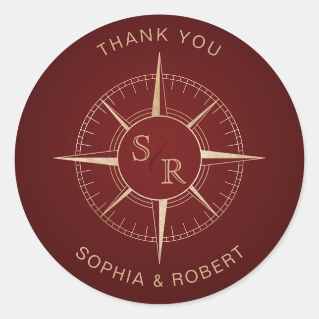 Sticker Rond Merci Compass mariage Destination Passport (Devant)