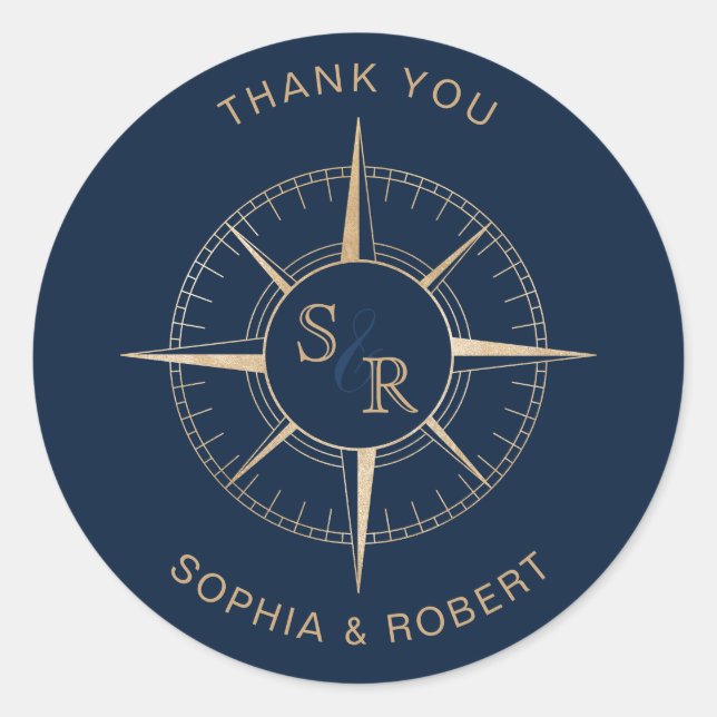 Sticker Rond Merci Compass mariage Destination Passport (Devant)