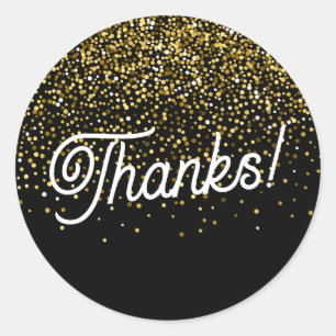 Sticker Rond Merci ! Confetti noir et or