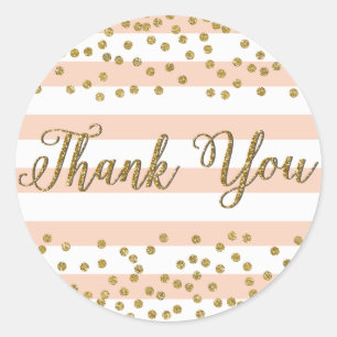 Sticker Rond Merci Confettis Or Rayure Blanche Fête Peach