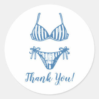 Sticker Rond Merci côtier minimaliste du Bikini bleu