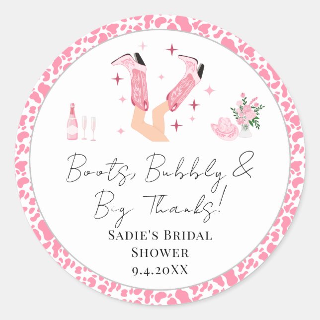 Sticker Rond Merci Cowboy Boots & Bubbly Fête des mariées (Devant)