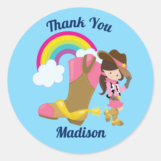 Sticker Rond Merci Cowgirl personnalisé (Devant)