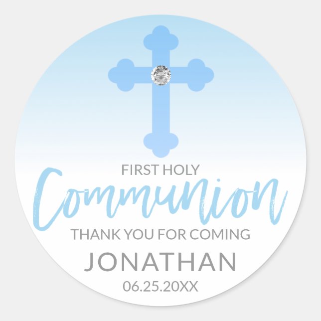 Sticker Rond Merci croisé bleu blanc moderne de garçon de (Devant)