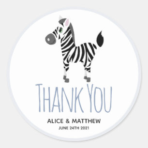 Sticker Rond Merci Cute Blue Zebra Baby shower Favoriser