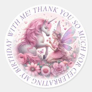 Sticker Rond Merci Cute jolie fée et licorne