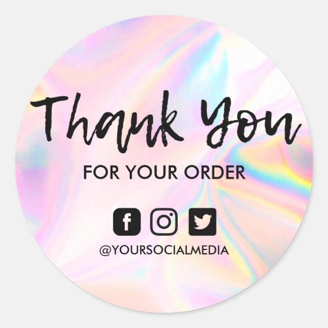 Sticker Rond Merci d'affaires holographique rose Faux (Devant)