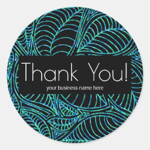 Sticker Rond Merci d'affaires Leafy Botanical Blue Black