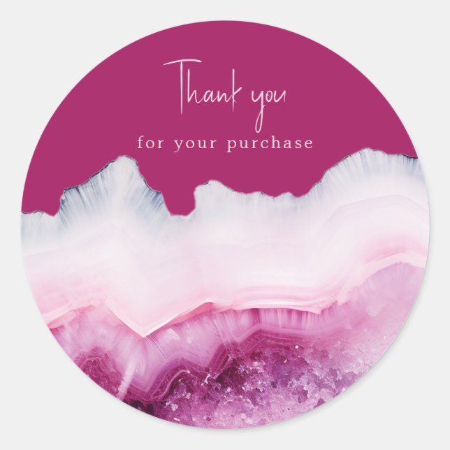 Sticker Rond Merci d'agate rose profond pour votre achat (Devant)