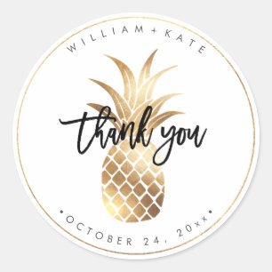 Sticker Rond Merci d'ananas Faux Gold Foil
