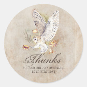 Sticker Rond Merci d'anniversaire de l'Assistant Owl Mail