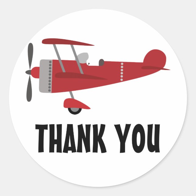Sticker Rond Merci d'anniversaire de l'avion rouge (Devant)
