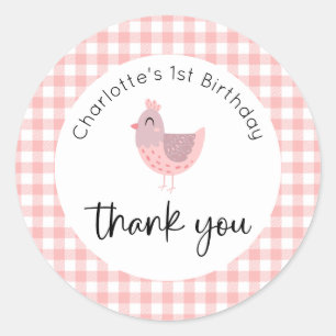 Sticker Rond Merci d'anniversaire de mignonne chick