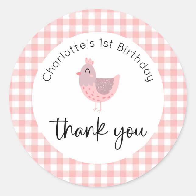 Sticker Rond Merci d'anniversaire de mignonne chick (Devant)
