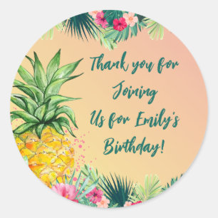 Sticker Rond Merci d'anniversaire des filles d'ananas du couche