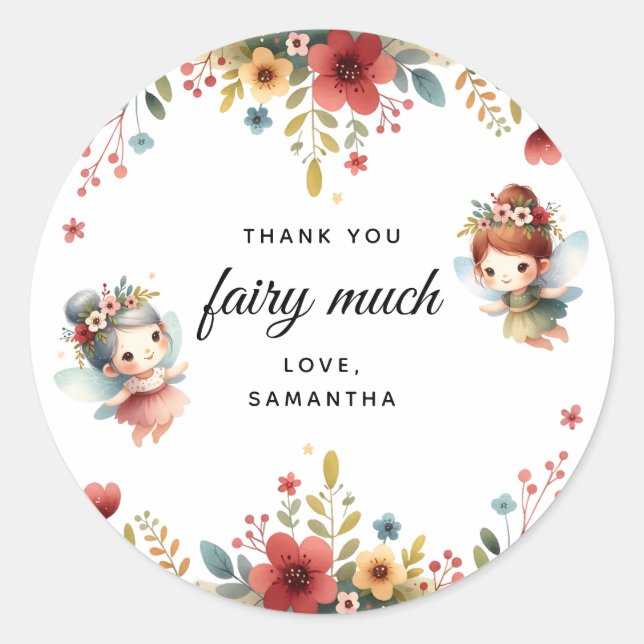 Sticker Rond Merci d'anniversaire Enchanted Fairy Garden Girl (Devant)