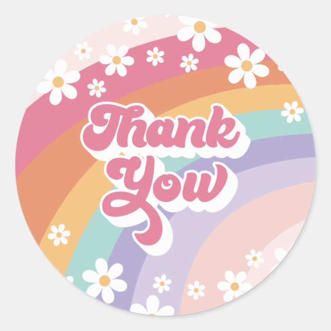 Sticker Rond Merci d'anniversaire Retro Rainbow (Devant)