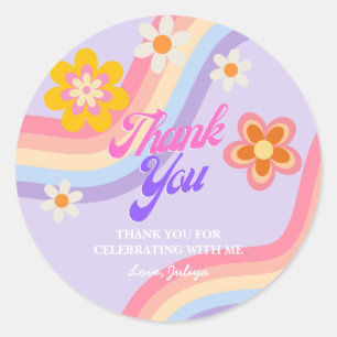 Sticker Rond Merci d'anniversaire Retro Rainbow