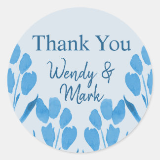Sticker Rond Merci d'aquarelle bleu foncé
