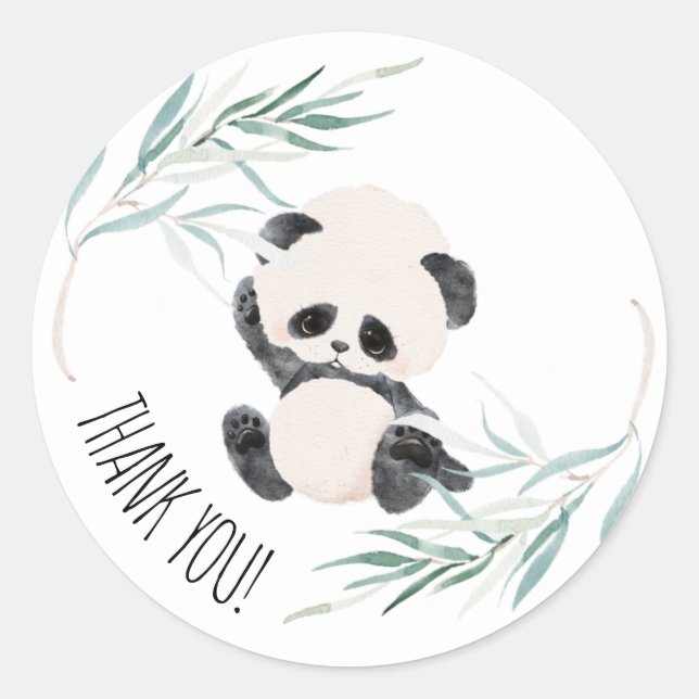 Sticker Rond Merci d'aquarelle de Baby shower Panda Unisex (Devant)