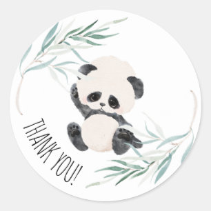 Sticker Rond Merci d'aquarelle de Baby shower Panda Unisex