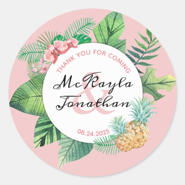 Sticker Rond Merci d'aquarelle Mariage tropical pour venir (Devant)