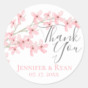 Sticker Rond Merci d'aquarelle rose Fleurs