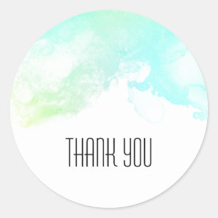 Sticker Rond Merci d'aquarelle vert et bleu Abstrait moderne