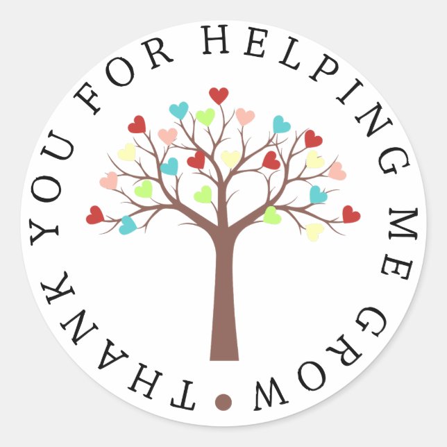 Sticker Rond Merci D'Arbre Des Coeurs Pour M'Aider À Croître (Devant)