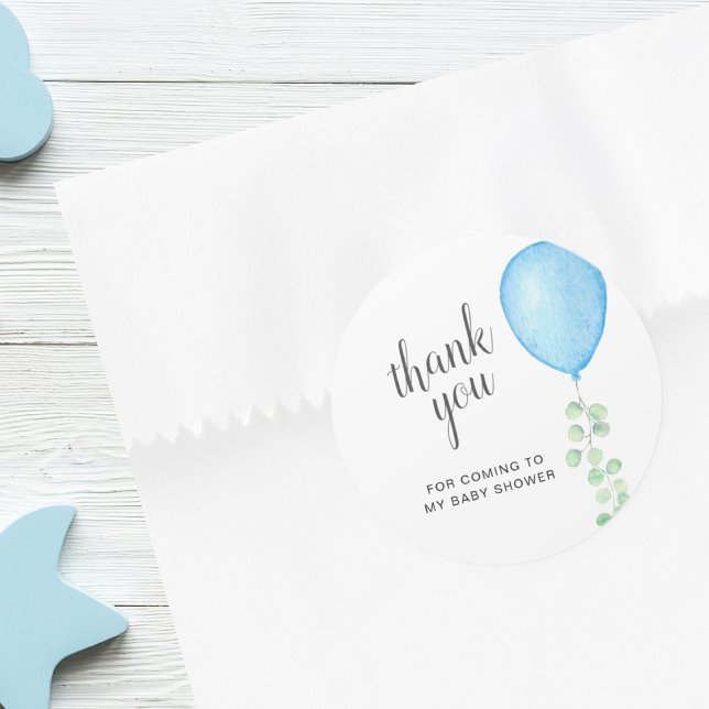 Sticker Rond Merci de Baby shower à ballon bleu (Créateur téléchargé)