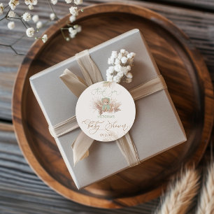 Sticker Rond Merci de Baby shower à fleurs d'ours vert