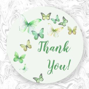 Sticker Rond Merci de Baby shower à papillon Unisex vert