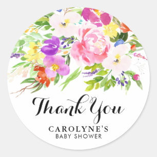 Sticker Rond Merci de Baby shower à ressort d'aquarelle