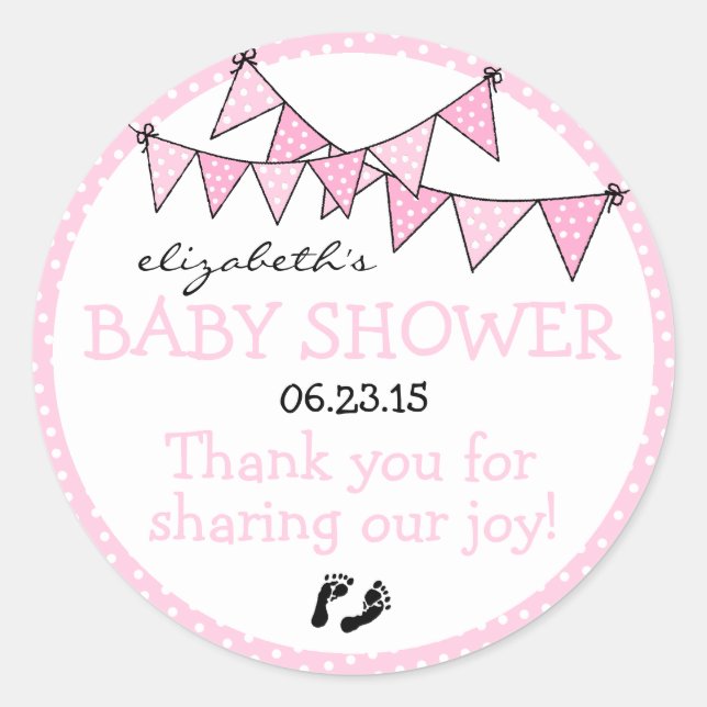 Sticker Rond Merci de Baby shower à soute à pois rose (Devant)
