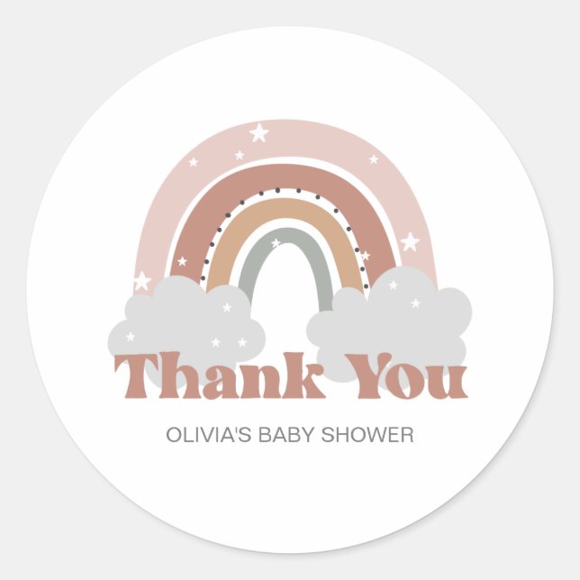 Sticker Rond Merci de Baby shower arc-en-ciel Boho (Devant)