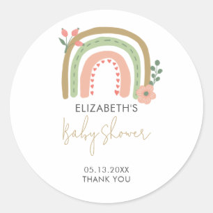 Sticker Rond Merci de Baby shower arc-en-ciel Boho